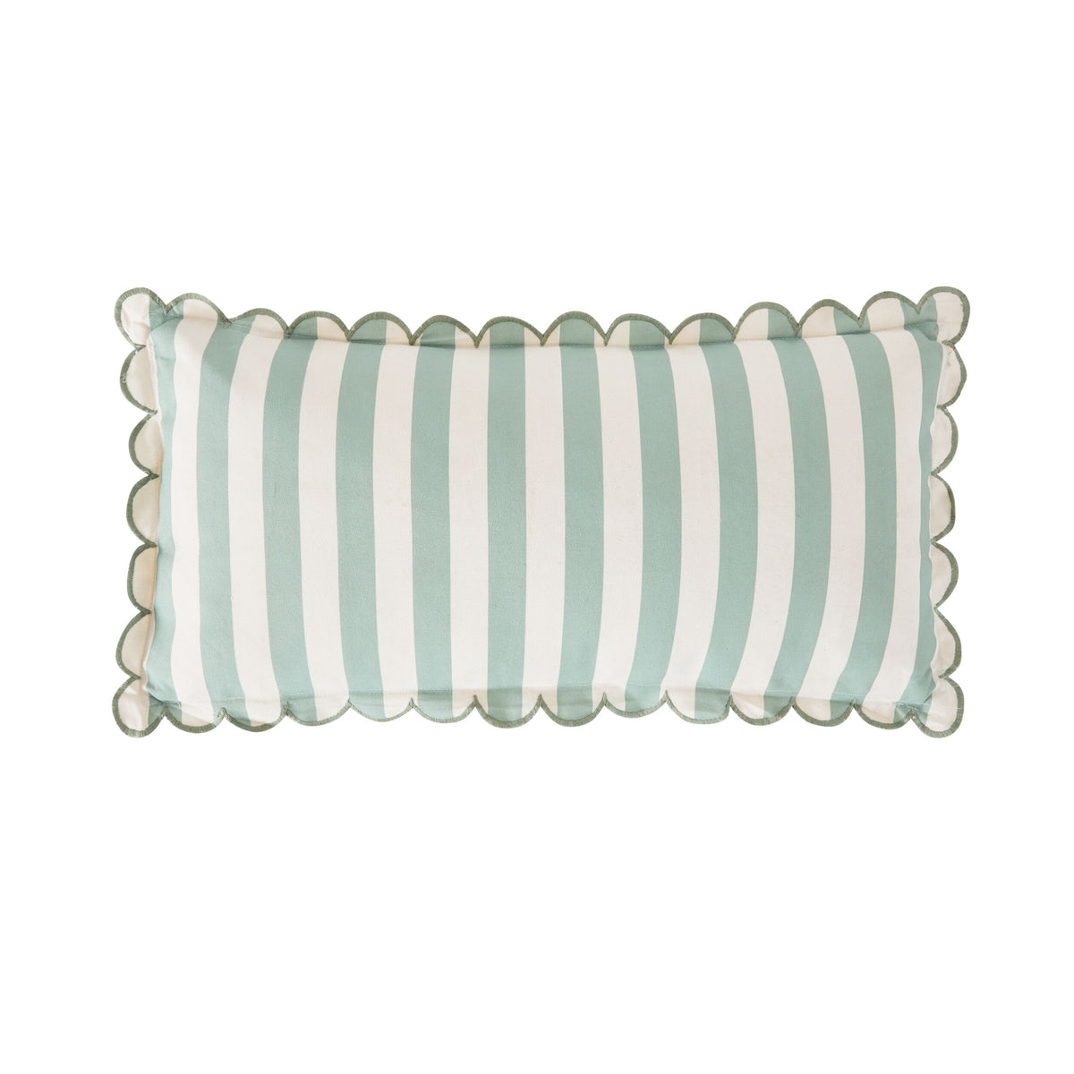 Aruba Scallop Edge Stripe Soft Green Lumbar Cushion 70x35cm