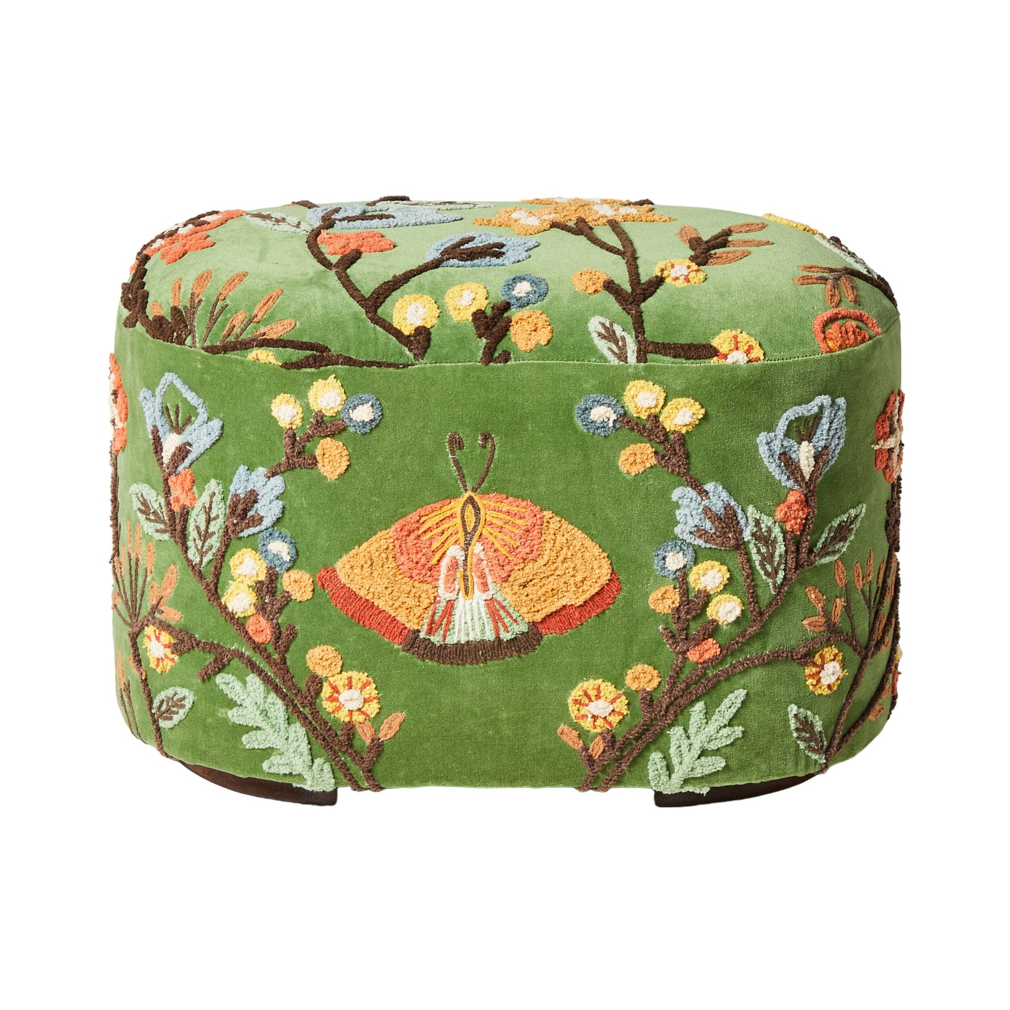 Freya Embroidered Ottoman Green Velvet
