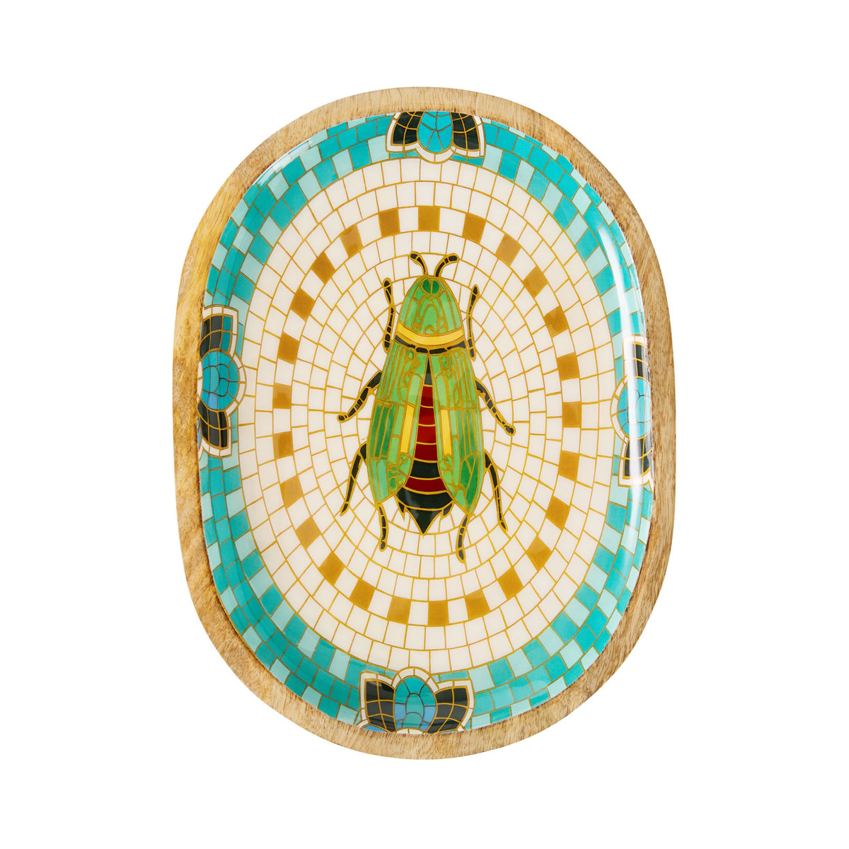 Mystic Scarab Mango Wood Oval Platter 30cm