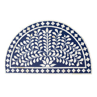 Bone Inlay Half Moon Side Table Blue with Gold Frame 53cm