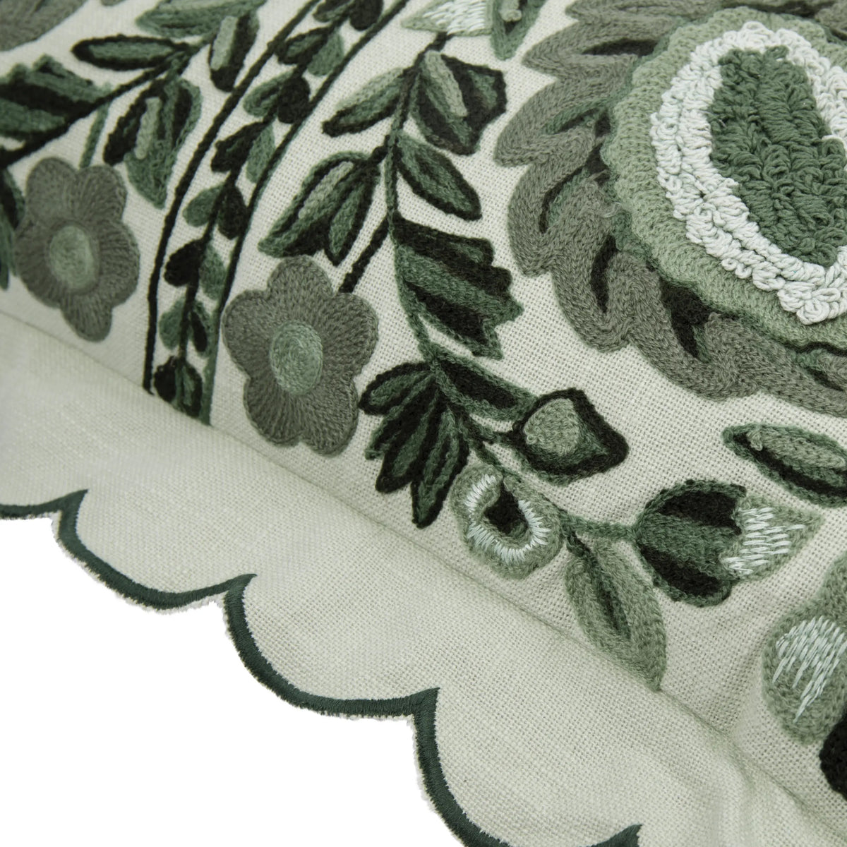 Stitch Folk Embroidered Cushion Green 50x50cm